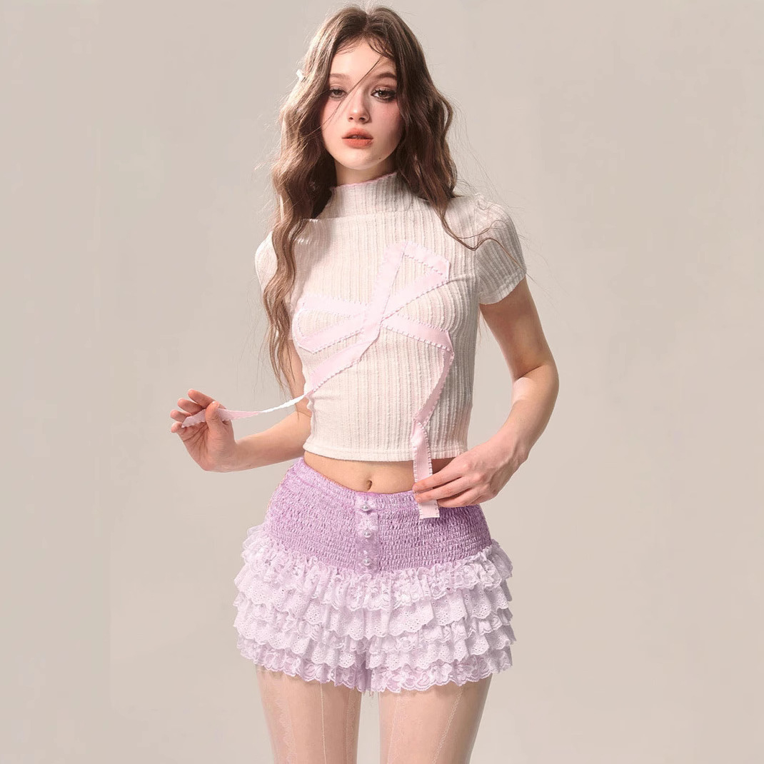 Cute Lolita Style Lace Shorts Women Sweet Ruffles Multilayer Bottoming Shorts